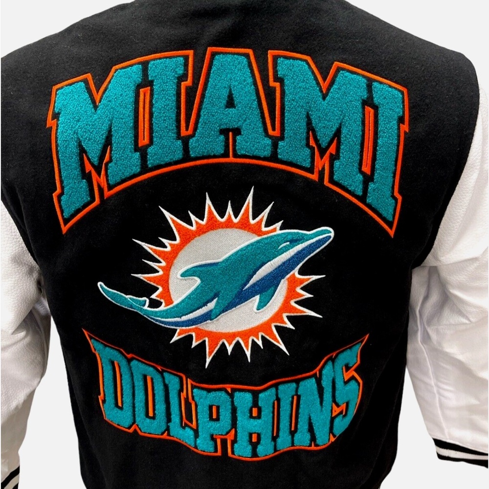 New Era NFL Miami Dolphins Chenille Wool Blend Varsity Jacket Choo…